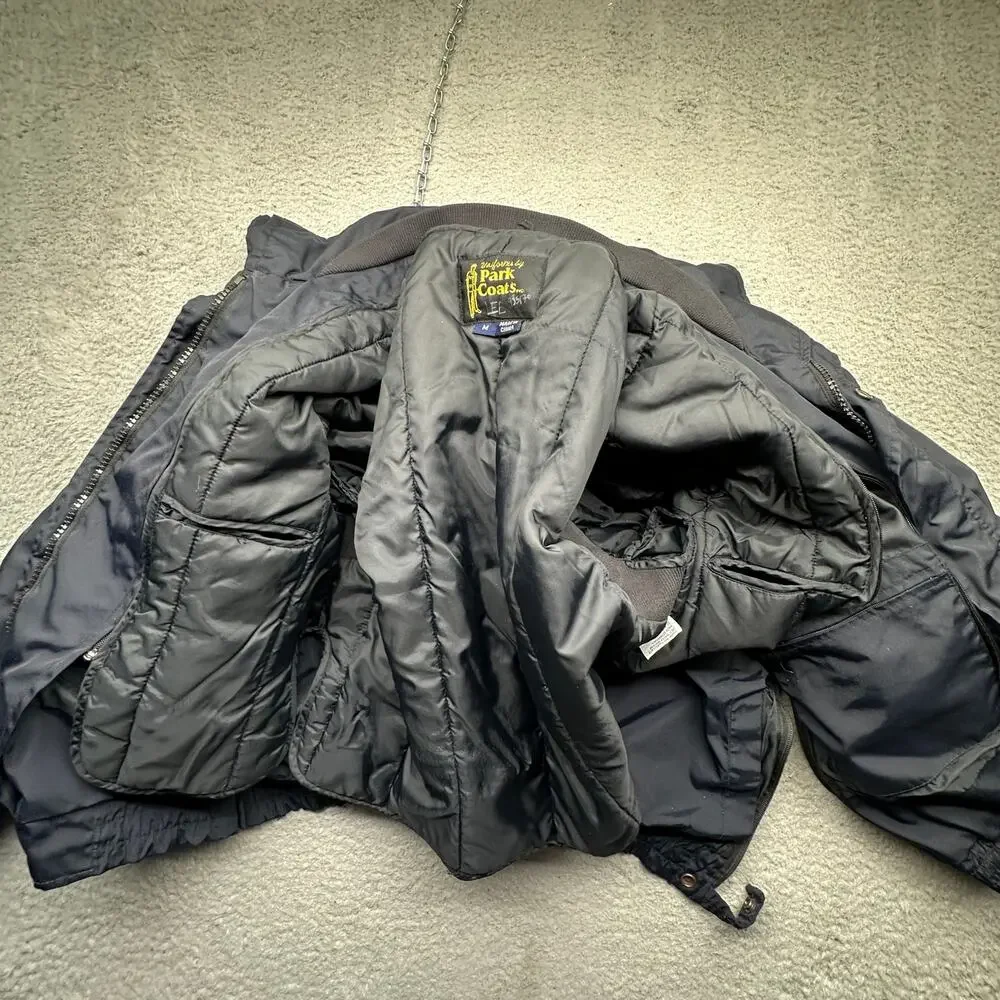 Vintage Park Coats NYPD Police Nylon Bomber Jacket Mens Medium Liner Black